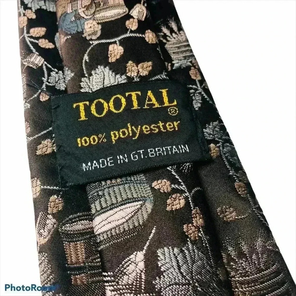 Vintage TOOTAL Brown Leaves Harvest Polyester Neck Tie (3.5”W x 55”L Britain - Picture 4 of 6